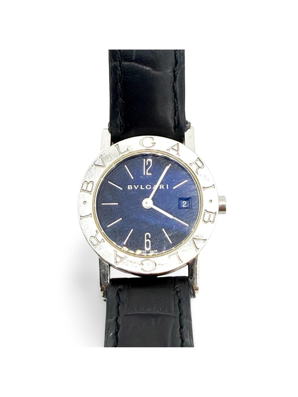 Bulgari Blue Dial Black Leather Watch #363861B61B